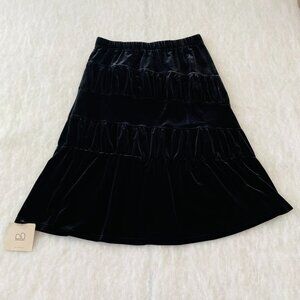 NWT Blank Womens Black Velvet Layered Evening Wear Elegant A-Line Skirt Size L